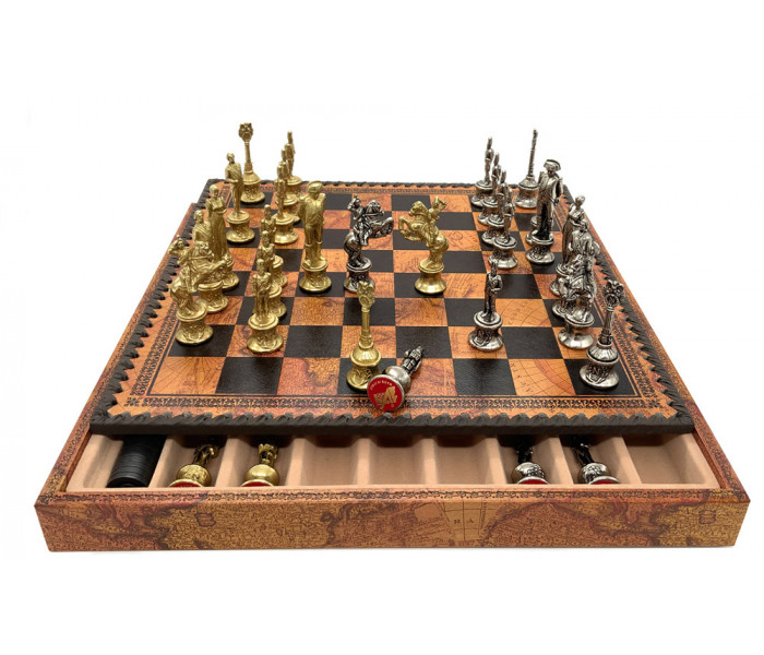 Шахматы и нарды Italfama Napoleone Marrone Carta, 35 x 35 см, фигуры цинк, латунь, никель (92M+219MAP)