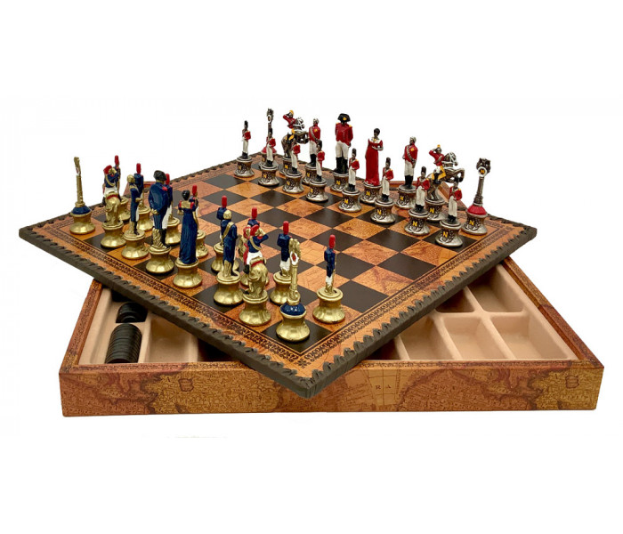 Шахматы и нарды Italfama Napoleone Marrone, 35 x 35 см, фигуры цветные Цинк, латунь, никель (19-92+219MAP)