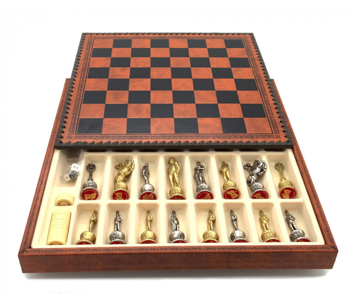 Шахматы и нарды Italfama Napoleone Marrone, 35 x 35 см, фигуры цинк, латунь, никель (92M+209L)