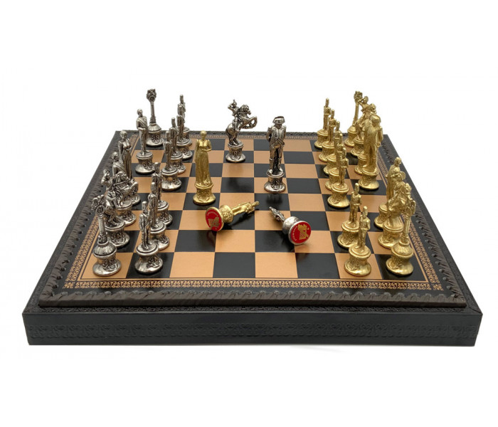 Шахматы и нарды Italfama Napoleone Nero, 35 x 35 см, фигуры цинк, латунь, никель (92M+219GN)