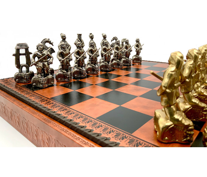 Шахи та нарди Italfama Samurai Marrone, 48 x 48 см, фігури цинк, латунь, нікель (87M+212L)