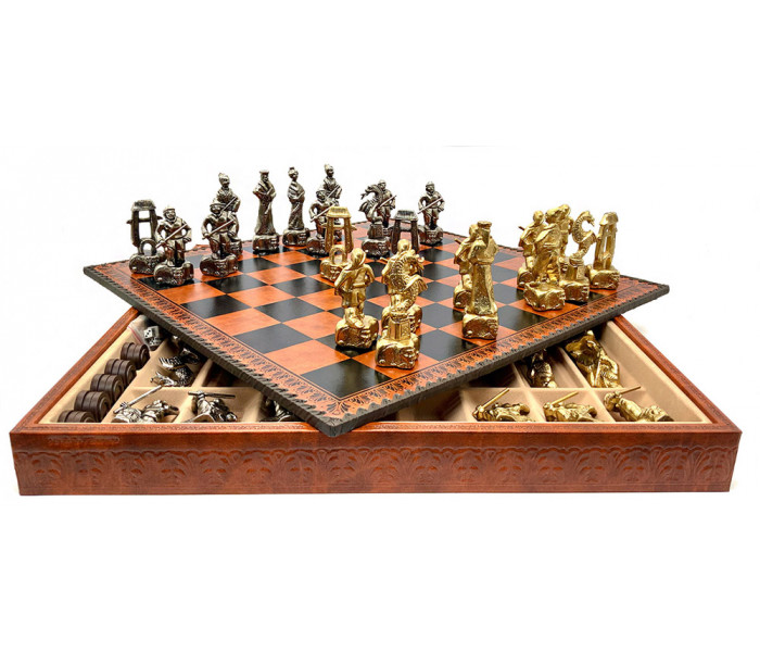 Шахи та нарди Italfama Samurai Marrone, 48 x 48 см, фігури цинк, латунь, нікель (87M+212L)