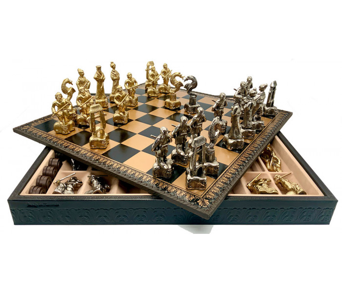 Шахматы и нарды Italfama Samurai Nero, 48 x 48 см, фигуры цинк, латунь, никель (87M+222GN)