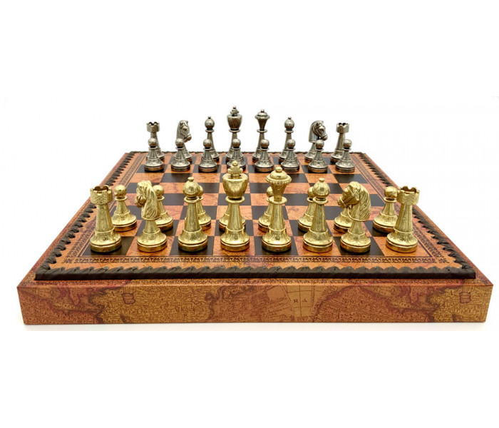 Шахматы и нарды Italfama Staunton Marrone Carta, 35 x 35 см, фигуры цинк, латунь, никель (70M+219MAP)