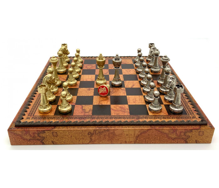 Шахматы и нарды Italfama Staunton Marrone Carta, 35 x 35 см, фигуры цинк, латунь, никель (70M+219MAP)