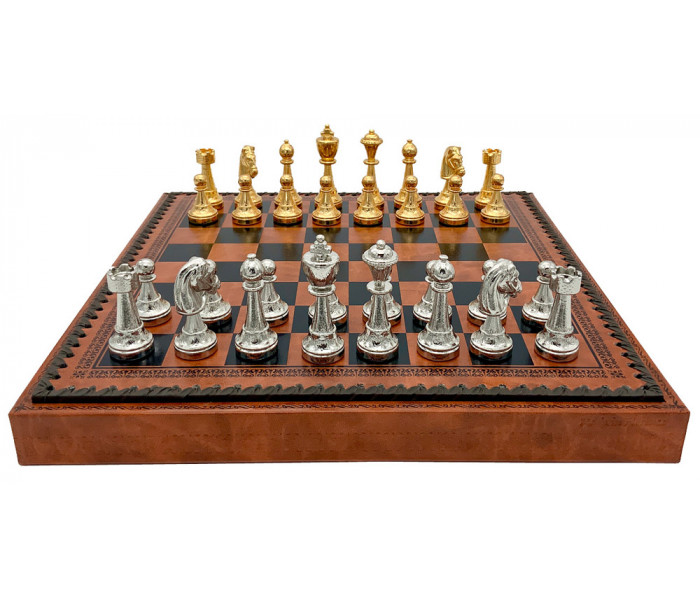 Шахматы и нарды Italfama Staunton Marrone, 35 x 35 см, фигуры цинк, золото, серебро (70G+209L)