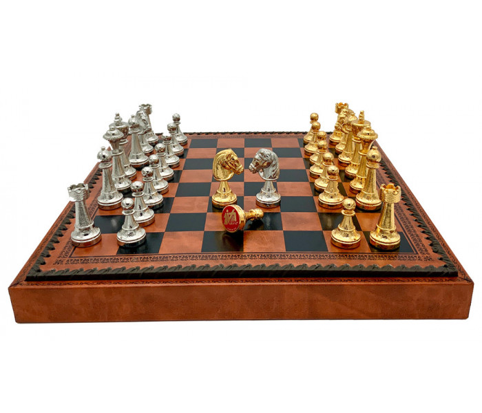 Шахматы и нарды Italfama Staunton Marrone, 35 x 35 см, фигуры цинк, золото, серебро (70G+209L)