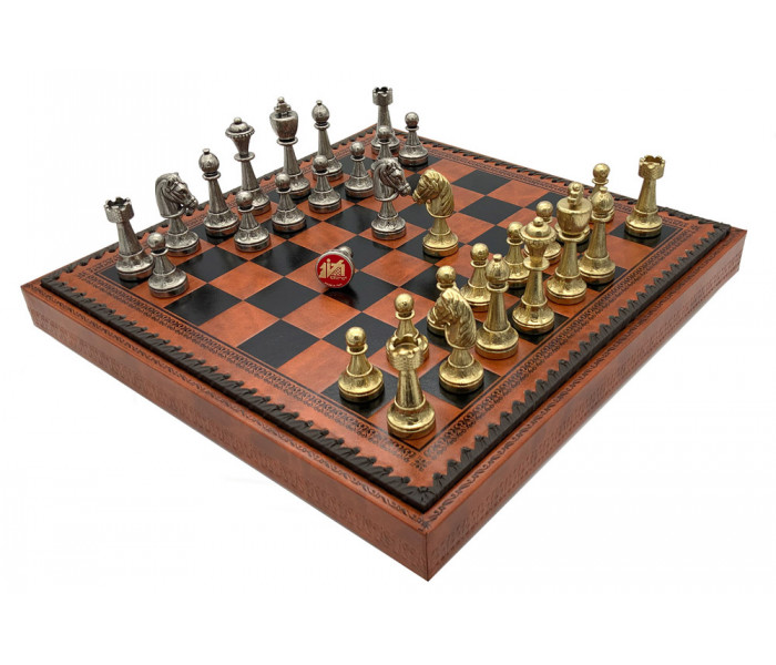 Шахматы и нарды Italfama Staunton Marrone, 35 x 35 см, фигуры цинк, латунь, никель (70M+209L)