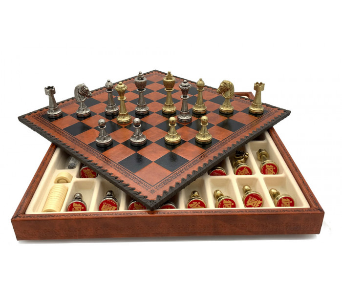 Шахматы и нарды Italfama Staunton Marrone, 35 x 35 см, фигуры цинк, латунь, никель (70M+209L)