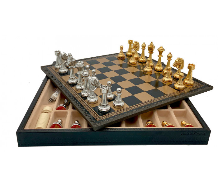 Шахматы и нарды Italfama Staunton Nero, 35 x 35 см, фигуры цинк, золото, серебро (70G+219GN)