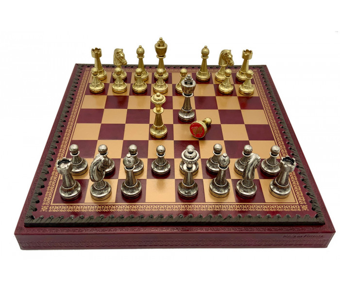 Шахматы и нарды Italfama Staunton Rosso, 35 x 35 см, фигуры цинк, латунь, никель (70M+219GR)