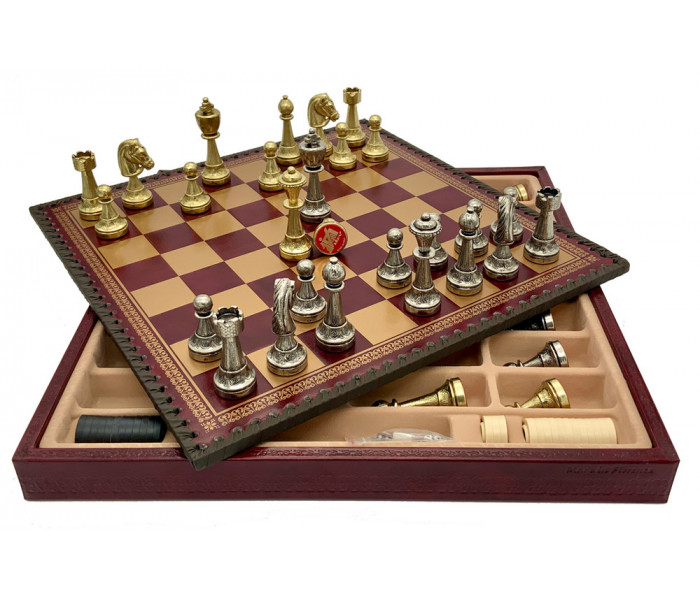 Шахматы и нарды Italfama Staunton Rosso, 35 x 35 см, фигуры цинк, латунь, никель (70M+219GR)
