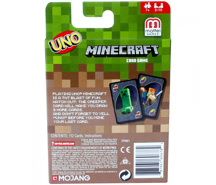 Настольная карточная игра Uno Minecraft (Уно Майнкрафт). Mattel (FPD61)