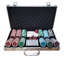 Фото Покерный набор на 300 фишек в алюминиевом кейсе, номинал 5-1000 цветной, фишки 11,5g