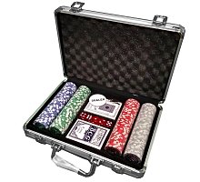 Фото Набір для покеру на 200 фішок у кейсі з номіналом 1-50, кольоровий, фішки 11,5g