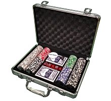Фото Покерный набор на 200 фишек в кейсе с номиналом 1-100, цветной, фишки 11,5g