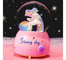 Фото Снігова куля Єдиноріг з рожевою гривою (обертання, автосніг, підсвічування, мелодія) D 10 см