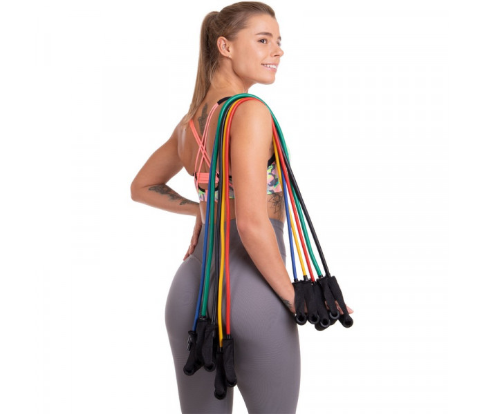 Эспандер многофункциональный для фитнеса 5 жгутов Resistance Band Zelart ET-500 в чехле