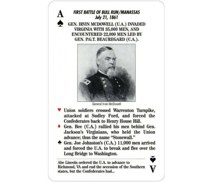 Игральные карты Знаменитые сражения Гражданской войны - Famous Battles of the Civil War Cards. US Games Systems