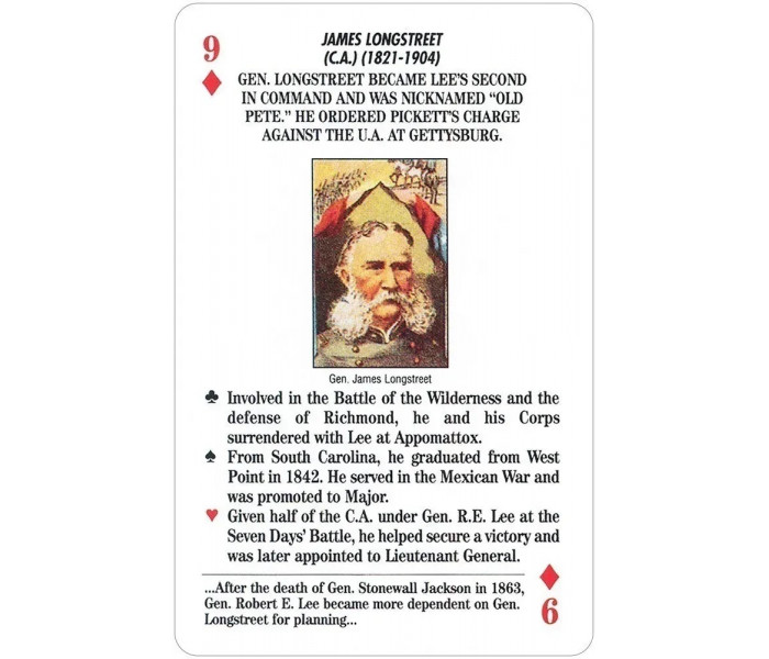 Игральные карты Знаменитые генералы гражданской войны - Famous Generals Of The Civil War Playing Cards. US Games Systems