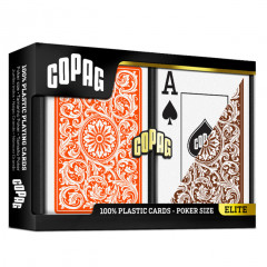 Карты Copag Elite 100% Plastic Double-deck Poker Size Jumbo Index (Orange/Brown)