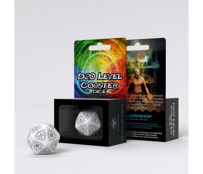 Кубик RPG D20 Level Counter White & black Die (1 шт). Q WORKSHOP (20LEV02)