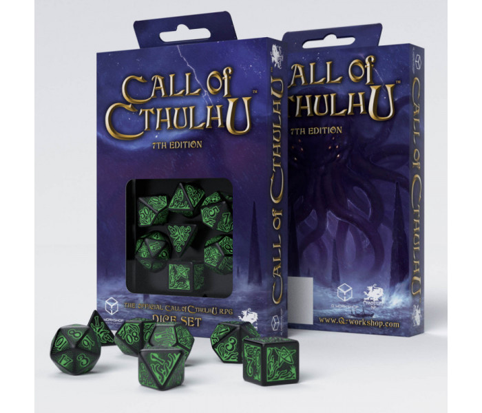 Кубики RPG Call of Cthulhu 7th Edition Black & green Dice Set. Q WORKSHOP (SCTR06)