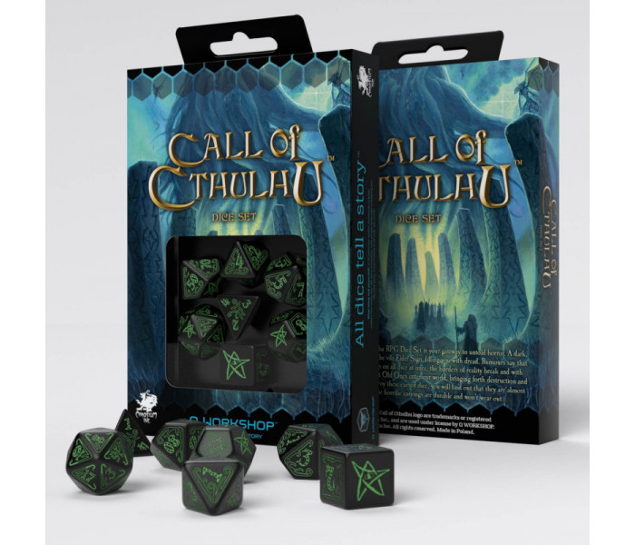 Кубики RPG Call of Cthulhu Black & green Dice Set. Q WORKSHOP (SCTH02)