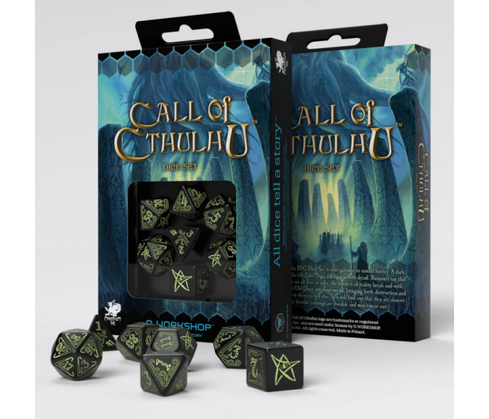 Кубики RPG Call of Cthulhu Dice Black & glow-in-the-dark Dice Set. Q WORKSHOP (SCTH07)