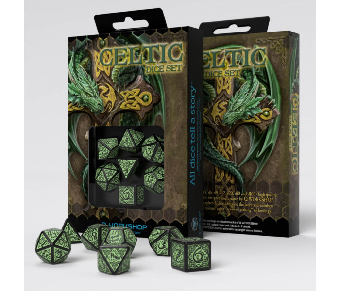Кубики RPG Celtic 3D Revised Black & green Dice Set. Q WORKSHOP (SCER05)