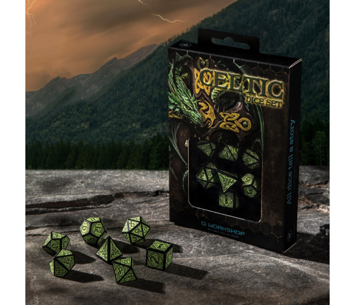 Кубики RPG Celtic 3D Revised Black & green Dice Set. Q WORKSHOP (SCER05)