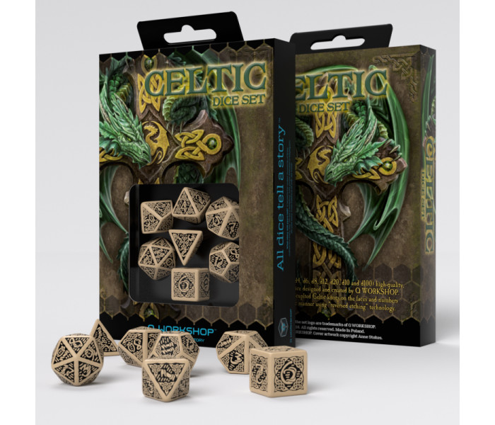 Кубики RPG Celtic Beige & black Dice Set. Q WORKSHOP (SCER03)