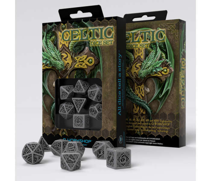 Кубики RPG Celtic Gray & black Dice Set. Q WORKSHOP (SCER07)