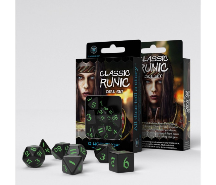 Кубики RPG Classic Runic Black & green Dice Set. Q WORKSHOP (SCLR02)