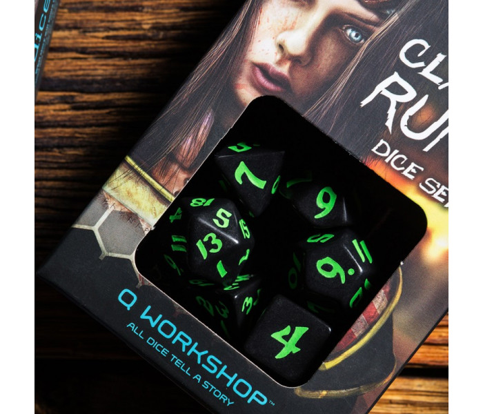 Кубики RPG Classic Runic Black & green Dice Set. Q WORKSHOP (SCLR02)