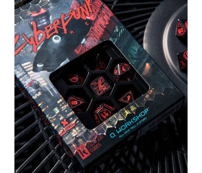 Кубики RPG Cyberpunk Red Dice Set. Blood over Chrome. Q WORKSHOP (SCPU01)