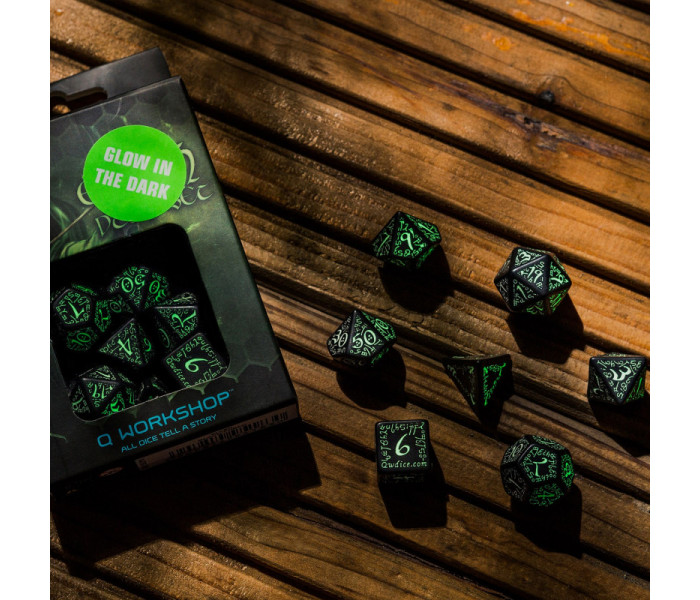 Кубики RPG Elvish Black & glow-in-the-dark Dice Set. Q WORKSHOP (SELV04)