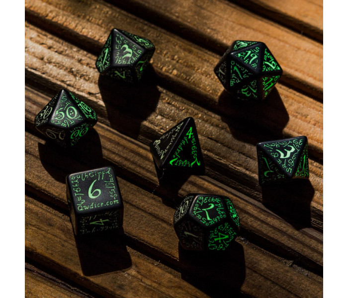Кубики RPG Elvish Black & glow-in-the-dark Dice Set. Q WORKSHOP (SELV04)