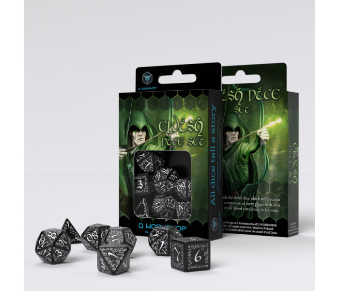 Кубики RPG Elvish Black & white Dice Set. Q WORKSHOP (SELV01)