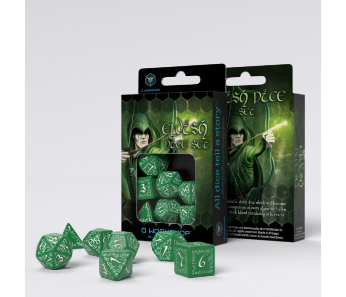 Кубики RPG Elvish Green & white Dice Set. Q WORKSHOP (SELV03)
