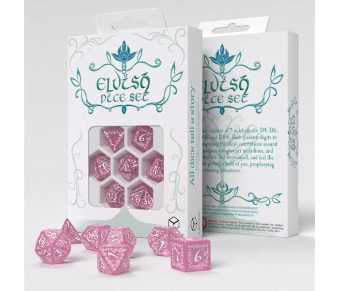Кубики RPG Elvish Shimmering pink & White Dice Set. Q WORKSHOP (SELV11)