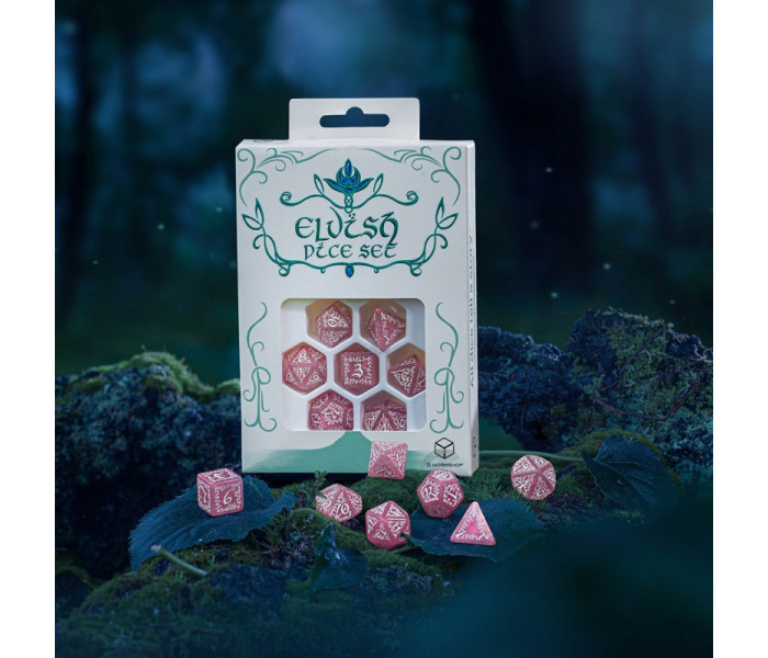 Кубики RPG Elvish Shimmering pink & White Dice Set. Q WORKSHOP (SELV11)