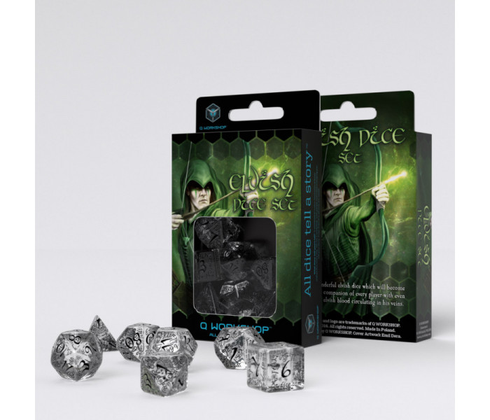 Кубики RPG Elvish Translucent & black Dice Set. Q WORKSHOP (SELV07)