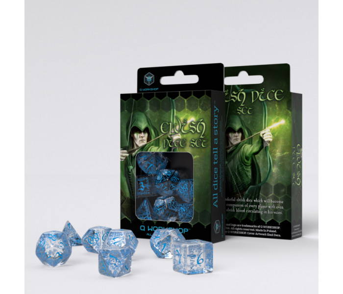 Кубики RPG Elvish Translucent & blue Dice Set. Q WORKSHOP (SELV08)