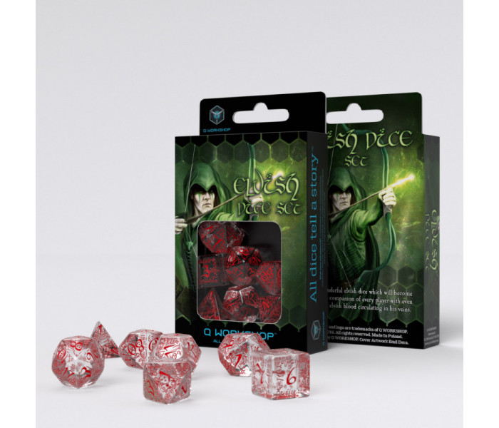 Кубики RPG Elvish Translucent & red Dice Set. Q WORKSHOP (SELV05)