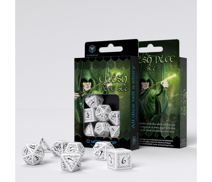 Кубики RPG Elvish White & black Dice Set. Q WORKSHOP (SELV02)