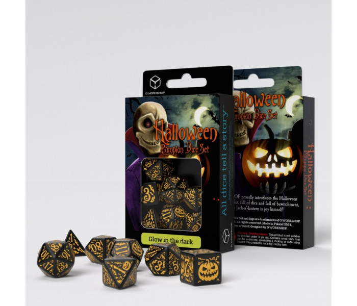 Кубики RPG Halloween Pumpkin - Jack O’Lantern Dice Set. Q WORKSHOP (SHAP02)