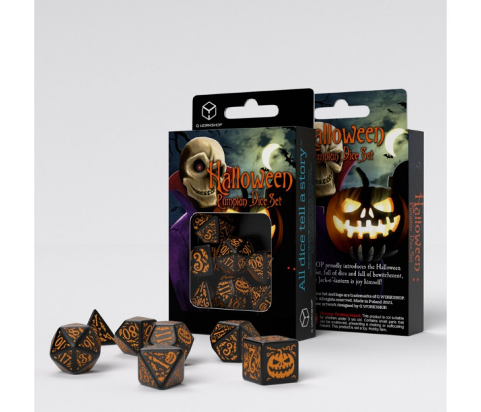 Кубики RPG Halloween Pumpkin Black & orange Dice Set. Q WORKSHOP (SHAP01)