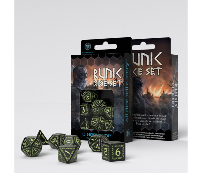 Кубики RPG Runic Black & glow-in-the-dark Dice Set. Q WORKSHOP (SRUN03)
