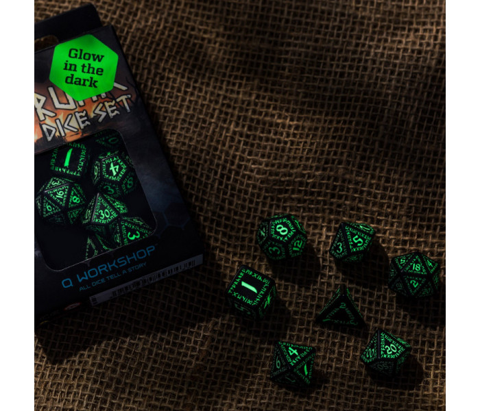 Кубики RPG Runic Black & glow-in-the-dark Dice Set. Q WORKSHOP (SRUN03)